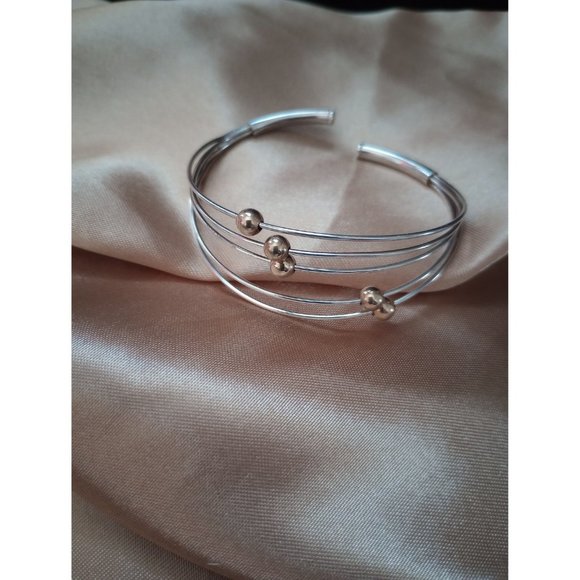 Silver Wire Artisan Cuff Bracelet with Goldtone Floating Beads - Picture 8 of 8